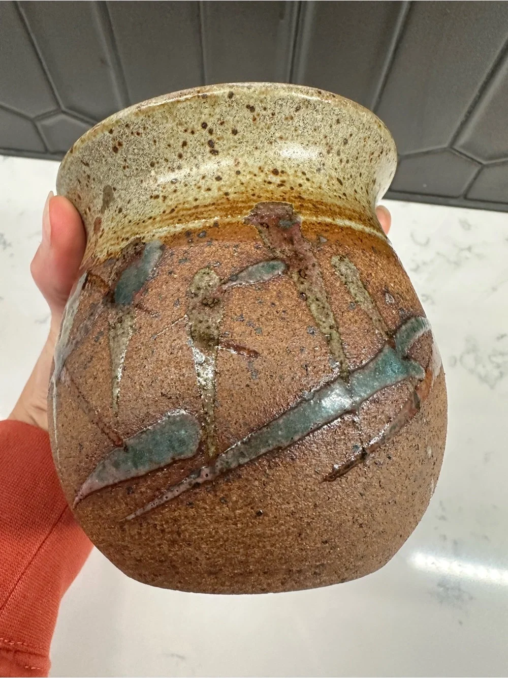 Handmade Pottery Brown Tan Honey Pot